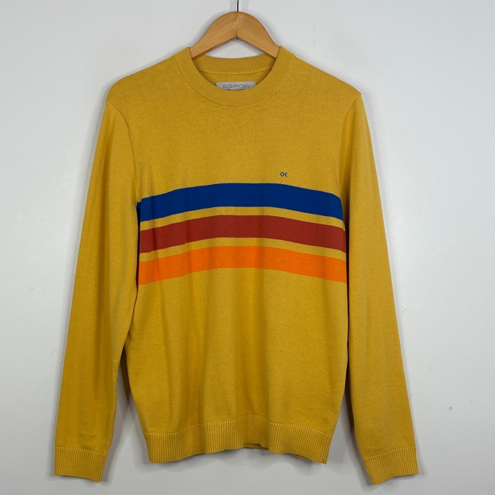 Outerknown Nostalgic Sweater Mens Large Yellow Orange Blue Stripe Cotton Coolmax
